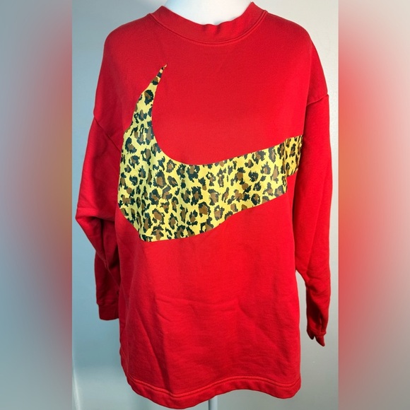 Nike Women's Red Sweatshirt with Leopard Swoosh - Picture 3 of 12